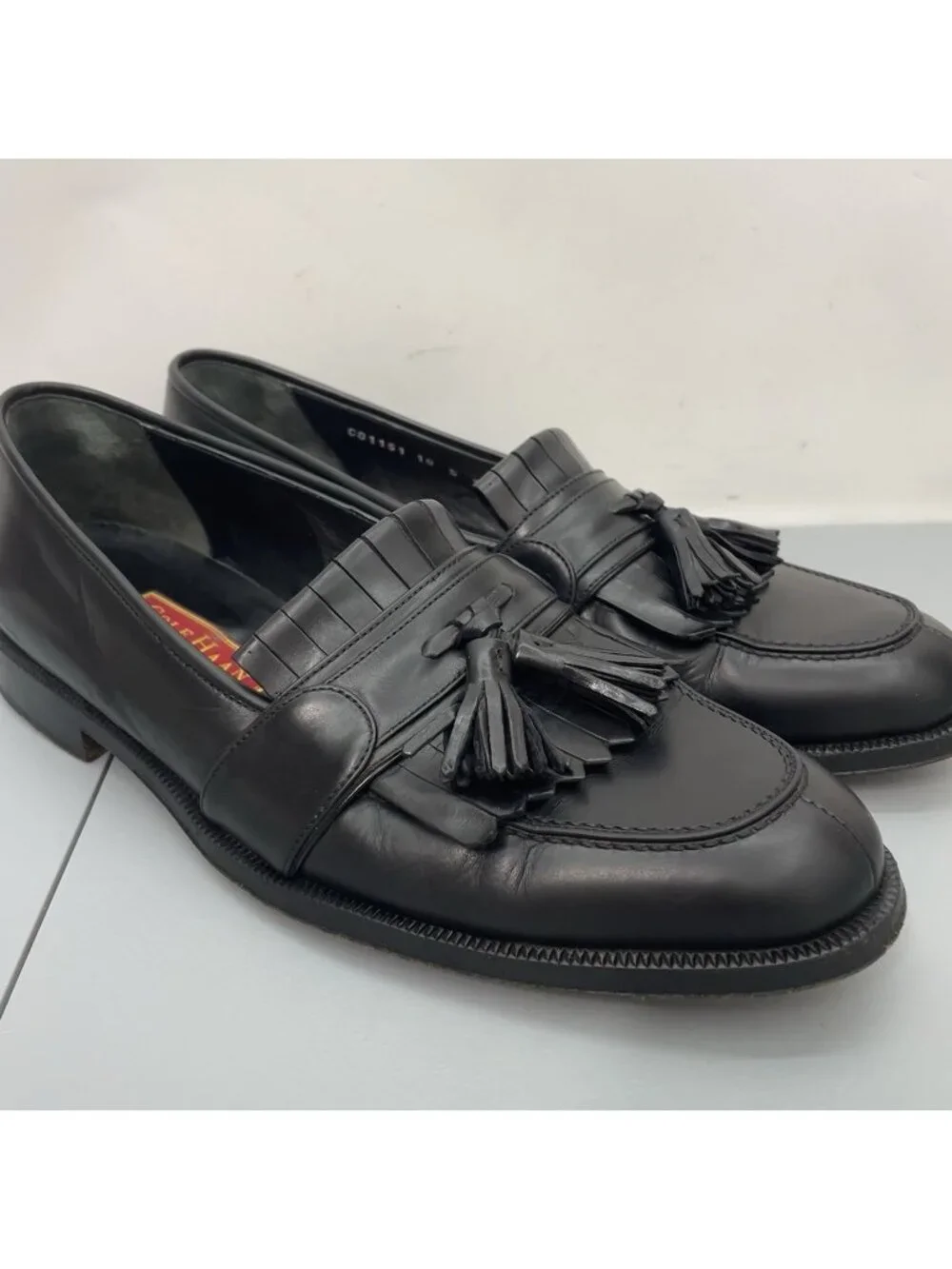 Vintage Cole Haan City Kiltie Tassel Loafers Shoes Italian Black Leather Mens 10
